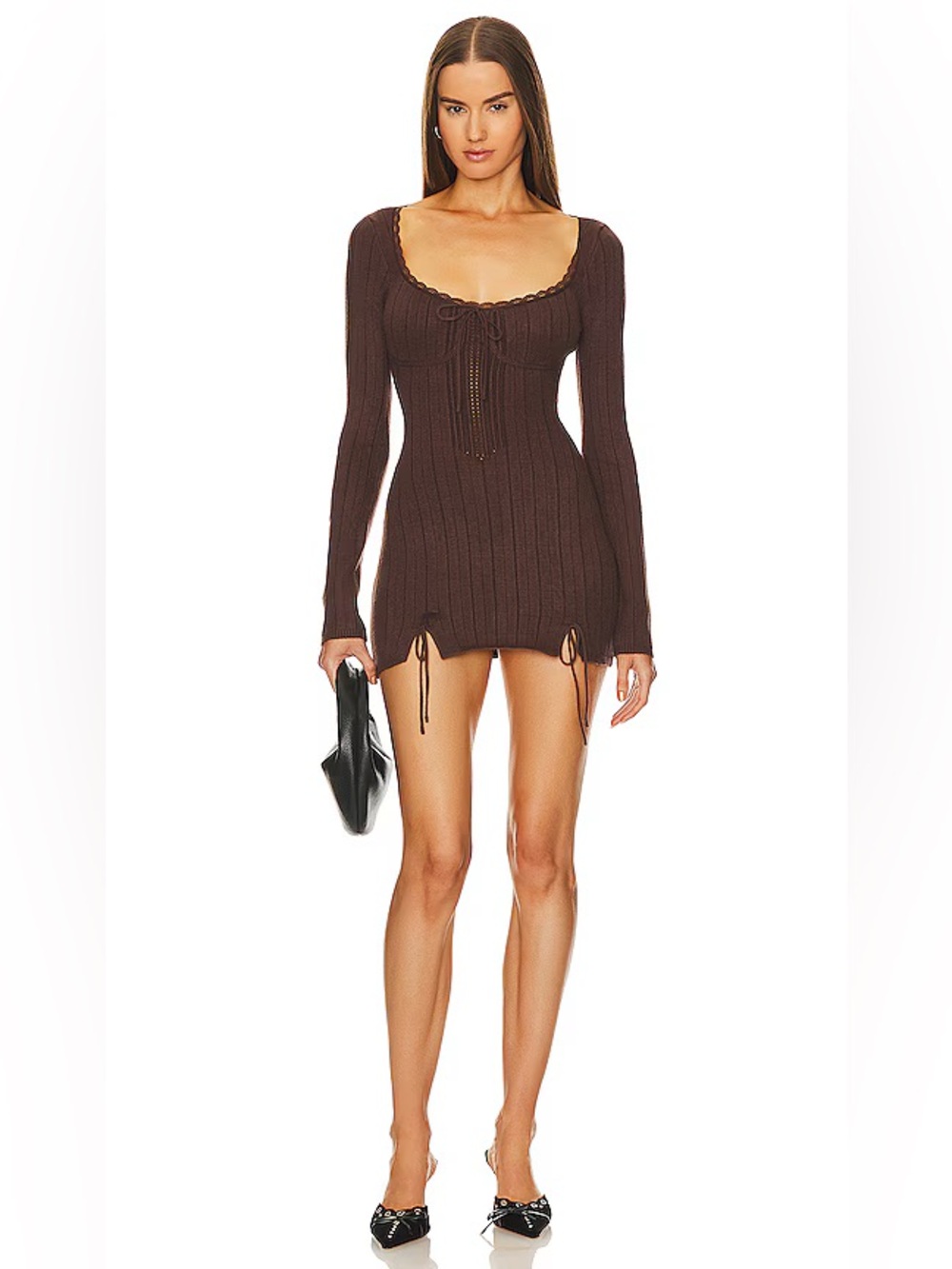 Danielle Guizio Dainty Knit Dress in Chocolate